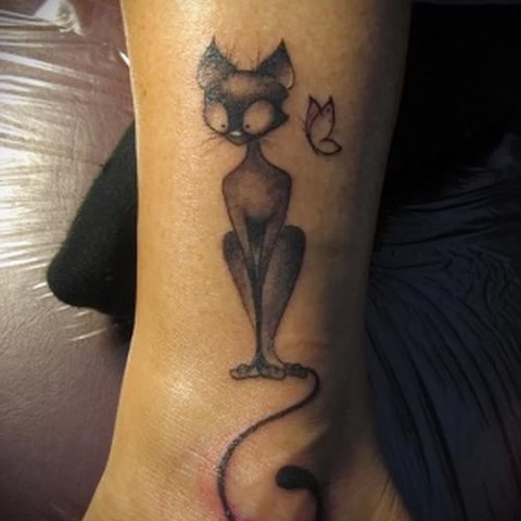 Кошка тату на ногу девушке Кошка тату на ногу девушке