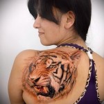 tiger tattoo on shoulder blade