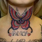 бабочка на кадык - татуировка на шее женская - фото