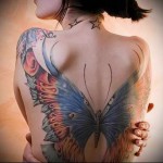 большая бабочка расправив крылья тату на спине женская