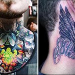 жук скоробей - татуировка на шее мужчины - фото