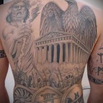 зевс - воины и орел - татуировка на спине мужская фото