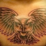 интересная тату с совой - мужская татуировка на грудь