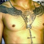 тату Иисус - крест и терновник - мужская татуировка на грудь
