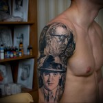 тату два мужских портрета - мужская татуировка на плече