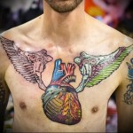 тату как настоящее сердце на всю грудь - мужская татуировка на грудь