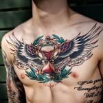 тату крылья и песочные часы с кровью - мужская татуировка на грудь