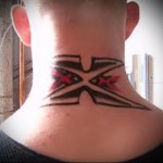 три икса - татуировка на шее мужчины - фото