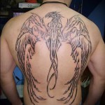 феникс в форме клинка - татуировка на спине мужская фото