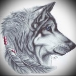 красивый эскиз татуировки волк с перьями