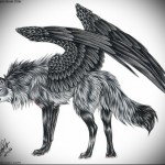 эскиз татуировки волк с крыльями