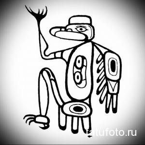 Фото эскиза татуировки: стилизованная фигура животного в традиционном стиле хоккайдо, выполненная черными линиями. Оригинальный рисунок татуировки.