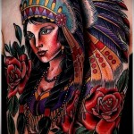 татуировка девушка индеец в стиле олд скул