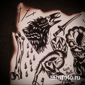 эскиз ворон олд скул тату 11