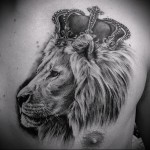 тату лев с короной на левой части груди мужчины