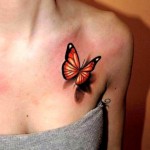 реалистичная бабочка в тату для девушки на ключицу