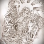 Девушка ангел и лента с надписью - ТАТУ РУКАВА ЭСКИЗ