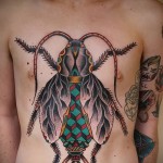 Тату насекомые - большая татуировка на торсе мужчины - цветная работа