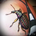 Тату насекомые - цветной жук на теле у девушки
