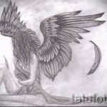 Эскиз тату ангел - вариант с девушкой и разлетающимися перьями (картинка для того чтоб сделать тату)