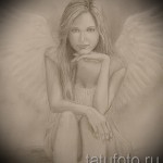Эскиз тату ангел - девушка в легком платье - портретное сходство
