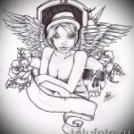 Эскиз тату ангел - девушка в шляпке