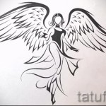 Эскиз тату ангел - девушка - выполнен в стиле трайбл