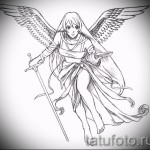 Эскиз тату ангел - девушка с книгой и мечом