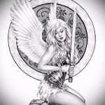 Эскиз тату ангел - девушка с мечом и щитом