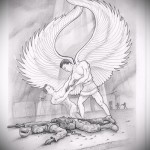 Эскиз тату ангел - забирает душу убитого солдата