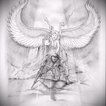 Эскиз тату ангелов хранителей - вариант с ангелом который защищает солдата