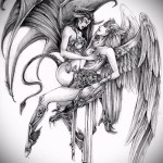 Эскиз тату ангелы и демоны - оргия двух девушек