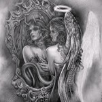 Эскиз тату ангелы и демоны - отражение в зеркале все меняет