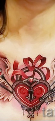 Тату замок и ключ фото пример — красивая татуировка на всю грудь для женщины