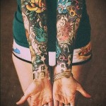 Фото нью скул тату - рукава на женские руки