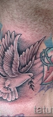 Фото тату голубь с веточкой в клюве — татуировка на шее у мужчины