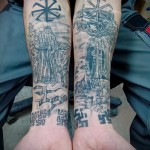 Фото тату коловрат и воины - татуировка на обе руки