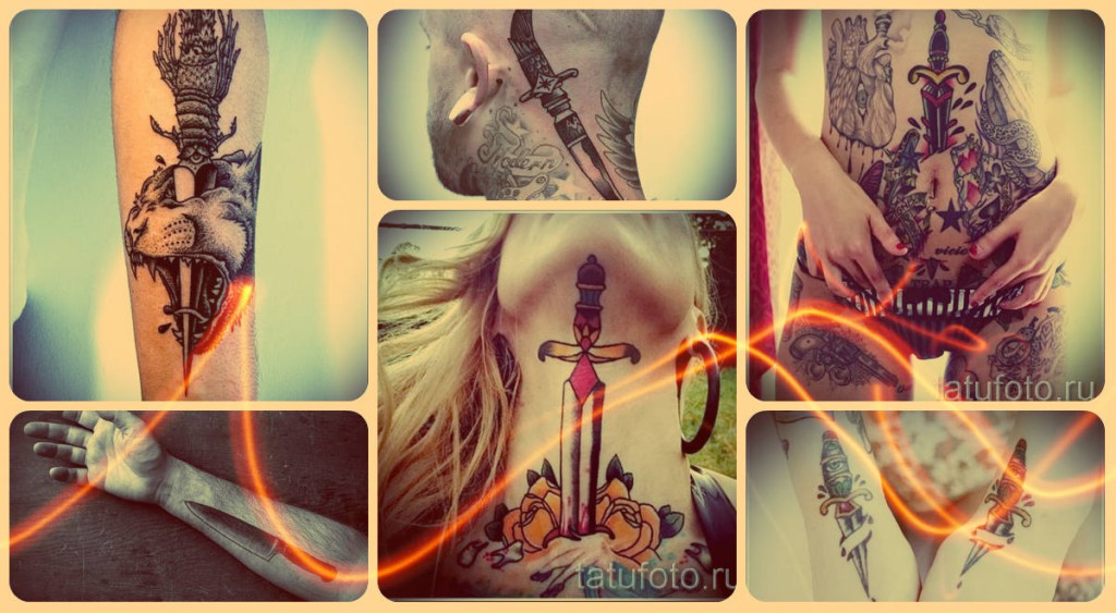 Что значат татуировки с ножами - примеры на фото