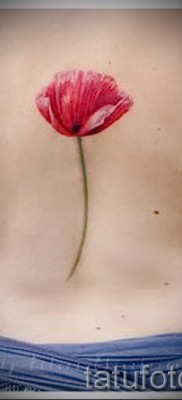 тату тюльпан фото — вариант по середине спины у девушки
