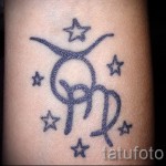 Фото готовой тату знак зодиака телец - символ и звездочки
