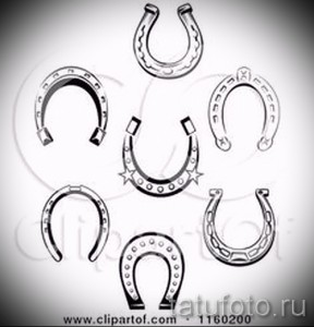 Фото нескольких эскизов тату подков в разных стилях и формах. Идеи для татуировки подковы на выбор.