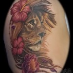 тату лев с цветами - фото классной татуировки от 21122015 № 7
