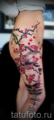 Cherry tattoo on his leg 2