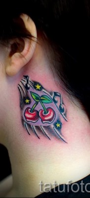 тату вишня на шее — примеры татуировки на фото от 30012016 2