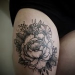 peonies tattoo on his thigh - examples of finished tattoo photos 01022016 1