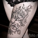 peonies tattoo on his thigh - examples of finished tattoo photos 01022016 2
