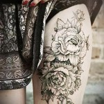 peonies tattoo on his thigh - examples of finished tattoo photos 01022016 3