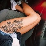 peonies tattoo on his thigh - examples of finished tattoo photos 01022016 5