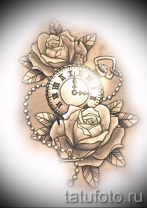 часовник и роза татуировка скици 1 - tatufoto.com