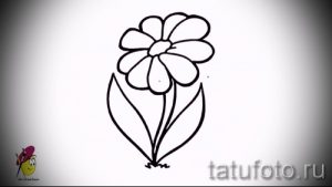 Простой черно-белый эскиз татуировки ромашки с четкими линиями. Идеально для минималистичного и нежного дизайна.